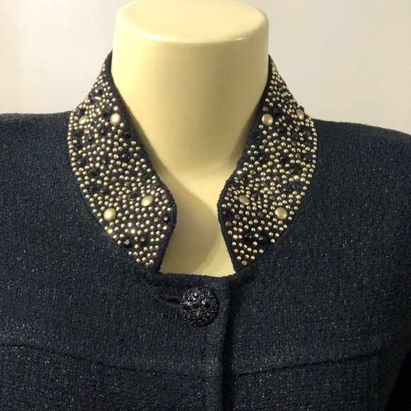 🌺🌺🌺🌺🌺St. John Black Shimmer Long Jacket NEW size 10 - Picture 5 of 7